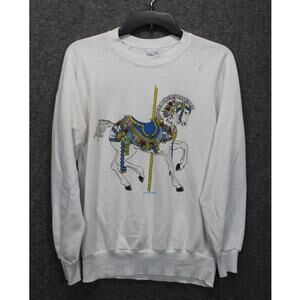 VTG 90s Streetwear Womens Medium Merry Go Round Carousel Horse Sweatshirt USA